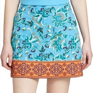 Lady Hagen Women’s Teal & Orange Floral Scarf Print Paisley Golf Skirt Skort